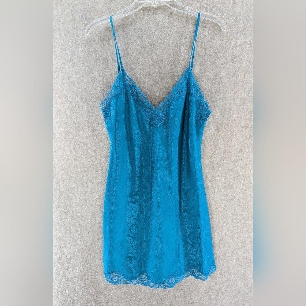 Vintage 1990's Teal Victorias Secret Nightie. Short Nightgown,Gold Label  Medium